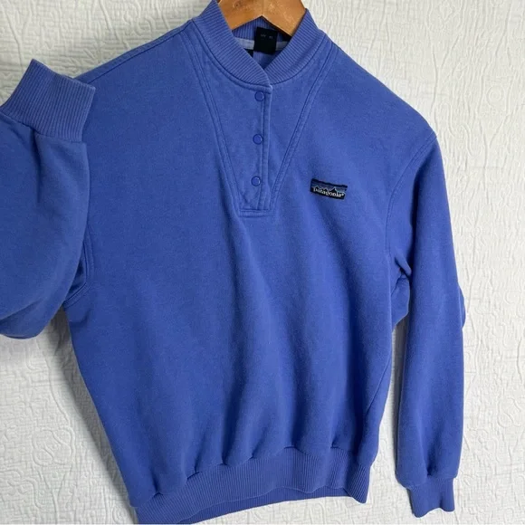 Vintage 85 Patagonia Womens 9 10 Sweatshirt Henley Snap Crew Pullover Indigo Top - Picture 16 of 16